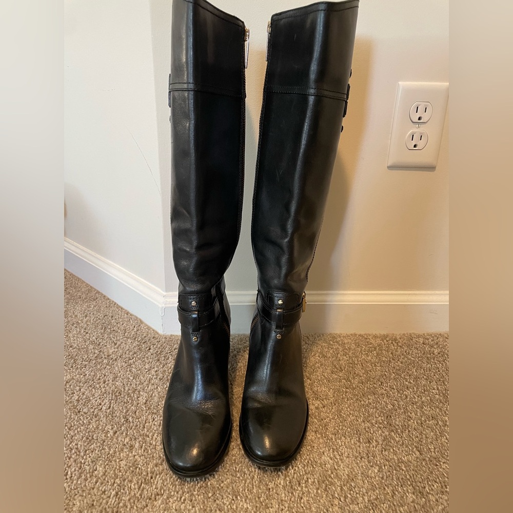 Tory Burch Blair Black Leather Knee-High Boots - Picture 6 of 10